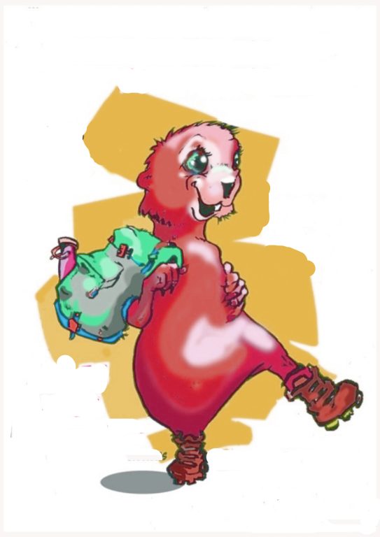 illustration d'une marmotte  à roulette avec un sac à dos