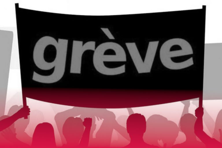 Illustration montrant des manifestants tenant une banderole sur laquelle est écrit "grève"